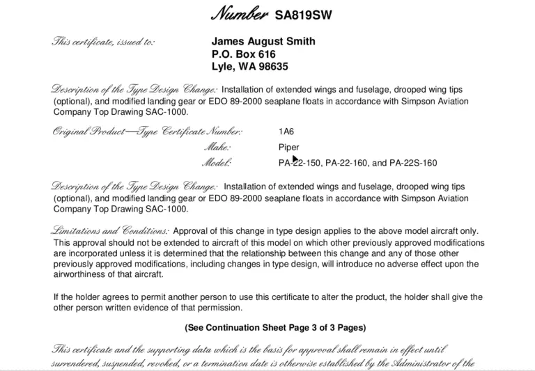 STC SA819SW documentation and drawings